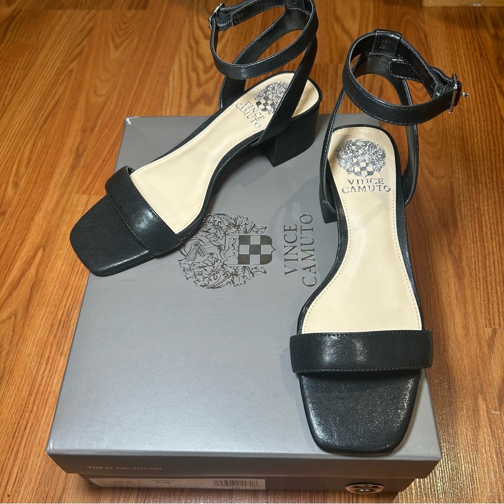Vince Camuto Black Heeled Sandals with Ankle Strap